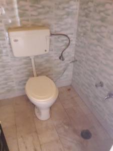 a bathroom with a white toilet in a room at Osian Camel safari and Village home stay in Gheura