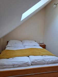 a bed with pillows on it in a room at Willa Małgorzata pod skocznią in Zakopane