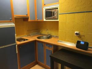 a small kitchen with a sink and a microwave at Apartamento en Formigal in Formigal +4 photos