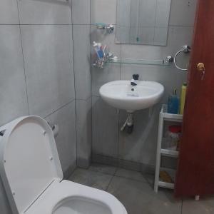 a bathroom with a toilet and a sink at White villa resort dodangoda in Kalutara