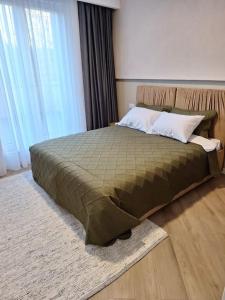 Un pat sau paturi într-o cameră la Apartament Septimiu Albini