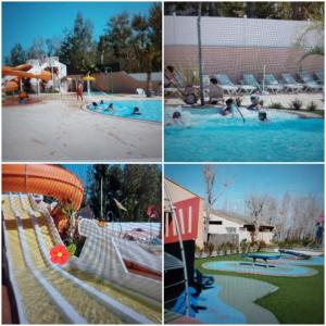 a collage of four pictures of a swimming pool at mobil home zen in Valras-Plage