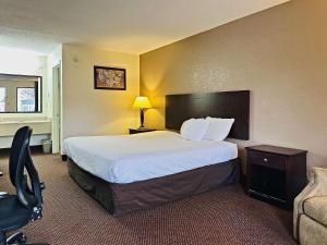 una habitación de hotel con una cama grande y una silla en Econo Lodge, en Kannapolis