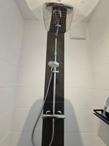 a shower in a bathroom with a shower head at WernerS home in Markt Sankt Florian