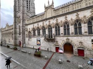 a large stone building with a large cathedral at Appartement Loft haut standing in Douai