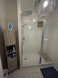 a shower with a glass door in a bathroom at Joli T2 en plein cœur du Havre in Le Havre