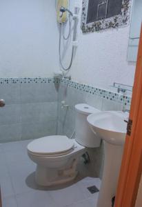 a bathroom with a toilet and a sink at Bea's Garden Inn in Puerto Princesa City