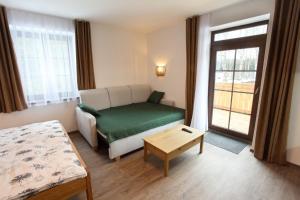 a small living room with a couch and a window at Apartmány Lipno-Hory in Horní Planá