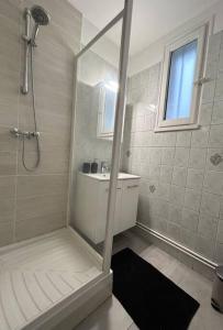 a bathroom with a shower and a sink at Le Bonheur, Limite Grenoble, Proche Tram in Seyssinet-Pariset