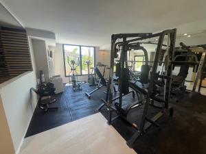 um ginásio com vários equipamentos de exercício numa sala em NEW LUXURY VILLA : 7 BEDROOMS : POOL : GYM : SPA em Marbella