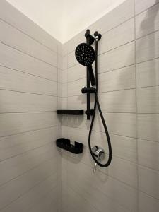 een douche met een douchekop in de badkamer bij Il Nido di Como in Como