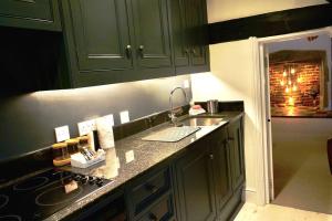 a kitchen with green cabinets and a sink at Epic Location, Views & Large Private Terrace in Windsor