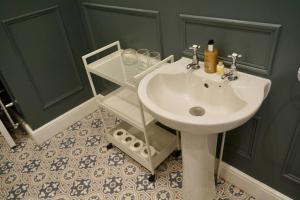 a bathroom with a white sink and a green wall at Epic Location, Views & Large Private Terrace in Windsor