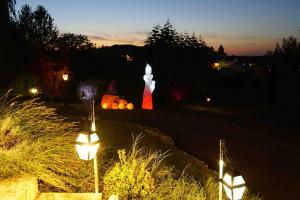 un grupo de luces en un patio por la noche en *Bellevue* Demeure vue Cher et Château, en Seigy