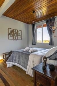 - une chambre avec un lit et une grande fenêtre dans l'établissement Schatz Chalé Witmarsum, à Palmeira