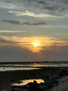 a sunset on a beach with the sun in the sky at Cozy Alfia Inn in Gili Trawangan