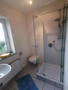 巴特科尼希的住宿－Haus Ulla，带淋浴、卫生间和盥洗盆的浴室