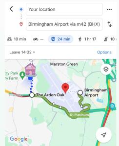 a screenshot of a google map of an airport at NEC homestay in Birmingham