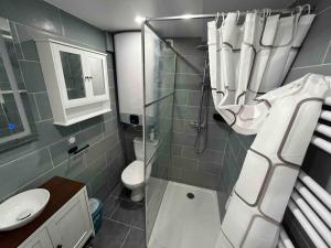 ein Bad mit einer Dusche, einem WC und einem Waschbecken in der Unterkunft P2- Appart 10min PARIS Parc EXPO - 1 chambre in Châtillon