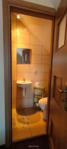a bathroom with a sink and a toilet at Pokoje na Widokowej 33 in Korbielów