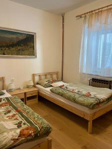 um quarto com 2 camas e uma janela em Apartmaji pr' Matičo em Kranjska Gora