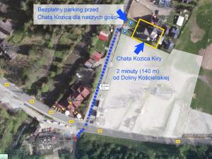 a map of a road with directions to a parking lot at Chata Kozica Kiry in Kościelisko