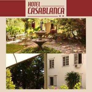 un collage de fotos de una casa y una fuente en Hotel Nuevo CASABLANCA en Salta