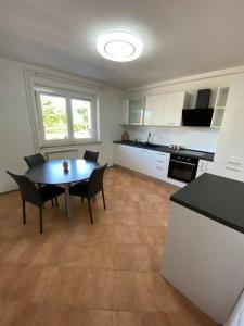 a kitchen with a table and chairs in a room at Apartma na vinski kmetiji in Koper