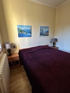 a bedroom with a bed and two paintings on the wall at Apartment BelLenno in Lenno