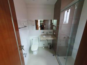 a bathroom with a toilet and a sink and a mirror at Alissthon in Santa Cruz de la Sierra