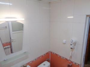 La salle de bains est pourvue de toilettes, d'un lavabo et d'un miroir. dans l'établissement Deers, à Bansko