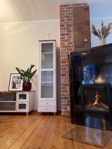 A television and/or entertainment centre at Cozy flat with fireplace