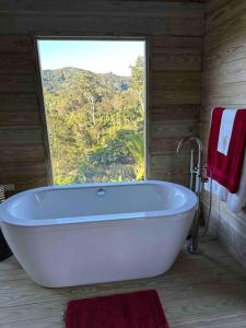 a bath tub in a bathroom with a window at Casa de Paz in Guayama