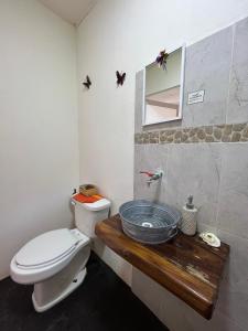 a bathroom with a toilet and a sink at Coco Viejo Posada in San Pedro Pochutla