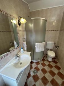 a bathroom with a sink and a shower and a toilet at Apartments Oliva in Poreč