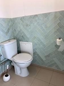 La salle de bains est pourvue de toilettes blanches. dans l'établissement La demeure des Rois - Parking - Metro - Stade de France, à Saint-Denis
