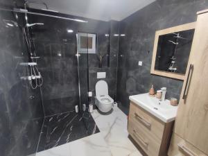 a bathroom with a shower and a toilet and a sink at Apartman Čolić - Kupres in Kupres +9 photos