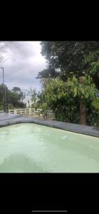basen z zieloną wodą przed płotem w obiekcie Costa Villa w mieście Atlántida