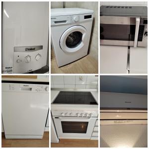 a collage of pictures of different appliances in a kitchen at Chalet Puerto Marina Goya in Benalmádena