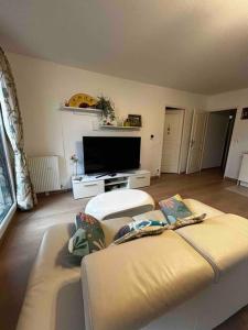 a living room with two couches and a flat screen tv at Appartement 3 chambres avec parking, près d’Orly in Antony