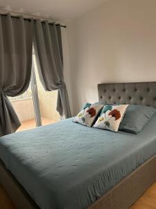 uma cama com duas almofadas num quarto em Azur em Toulouse