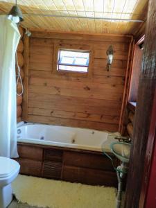 舊金山德保的住宿－諾坎普山林小屋，带浴缸、盥洗盆和卫生间的浴室