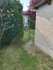 un patio junto a una casa con un seto en Maison de campagne avec jardin près du Périgord en Mansac