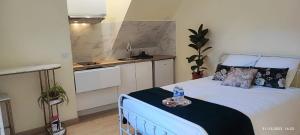 Il comprend une petite chambre avec un lit et une cuisine. dans l'établissement Le CocoOn Doré, à Poitiers