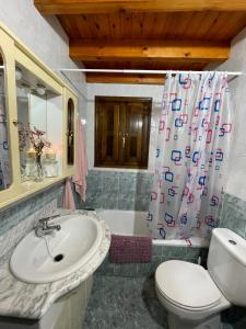 TorazoにあるEl escondite de Torazoのバスルーム(洗面台、トイレ、バスタブ付)