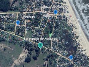 a map of a city with blue dots at La casita de Valizas in Barra de Valizas