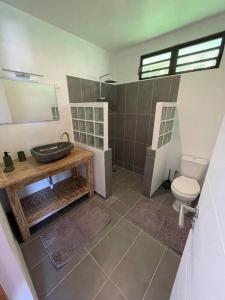 a bathroom with a sink and a toilet at Petite Maison Premium vue mer in Moorea