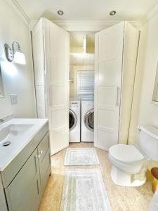 a bathroom with a toilet sink and a washing machine at 5STAR Close2BOSTON Private Stylish HOME +W/D+Wi-Fi in Marlborough