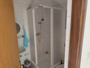 uma casa de banho com um chuveiro, uma banheira e um WC. em Apartments Var - with nice garden em Sveta Nedelja