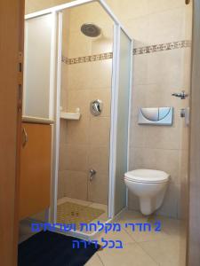 a shower in a bathroom with a toilet at shohamseaview in Eilat